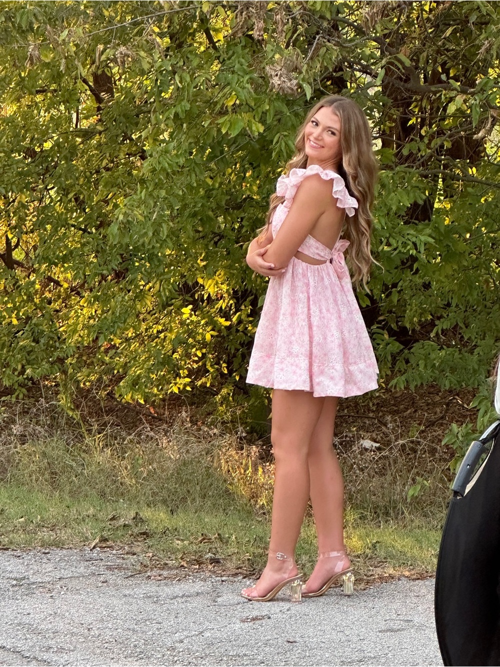 Pink Floral Ruffle-Strap Mini Dress - Picture 3 of 3